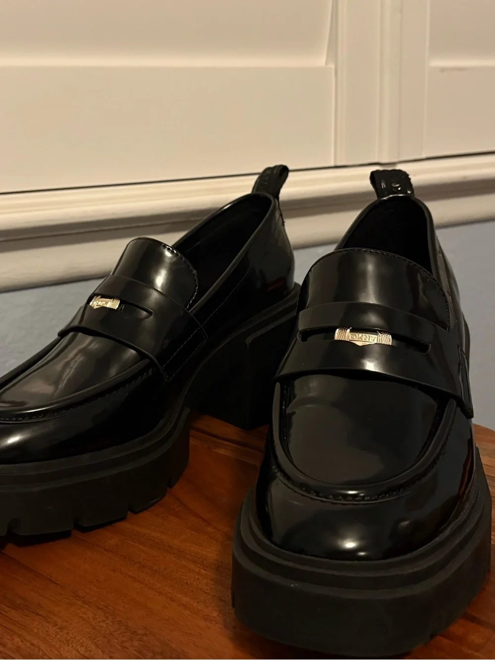 DKNY Black Patent Leather Slip-On platform ‘Tovella’ Loafers